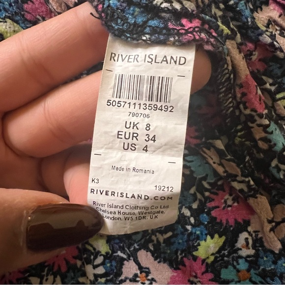 RIVER ISLAND Ditsy Floral Pattern Ruffle Tiered Midi Maxi Stretch Skirt Slit S - Picture 15 of 16